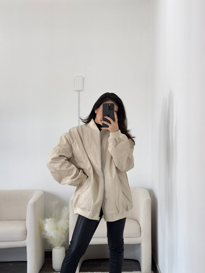 Bomber jacket vini piel beige